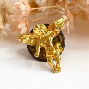Teeny Tiny Cherub Gold Toned Angel Vintage Religious | Catholic Lapel Pin